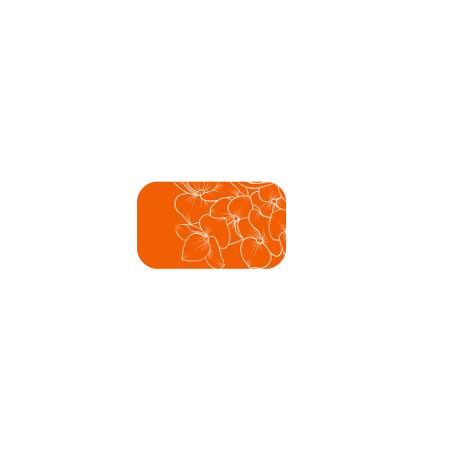 logo rectangle orange avec une fleur d'hortensia stylisée avec en-dessousavec le nom d'entreprise LA PETITE FOLIE créatrices d'ambiances 